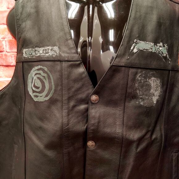 Vance Leather Vest Men 5XL Black Lined Motorcycle Racer Sleeveless Button Front - Picture 7 of 9